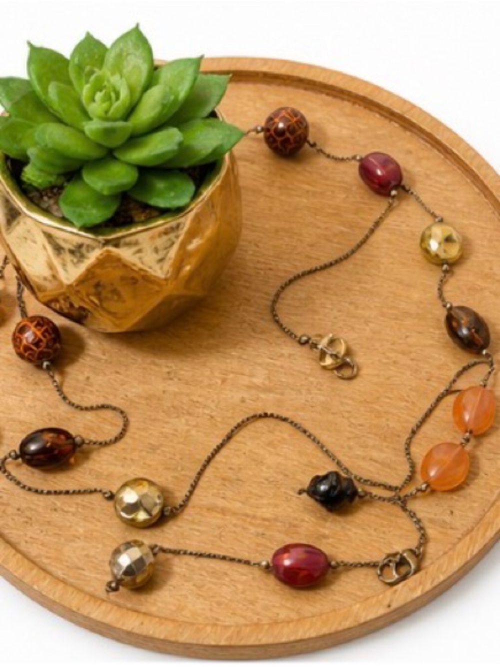 Multicolor Bead and Gold-Tone Chain Necklace